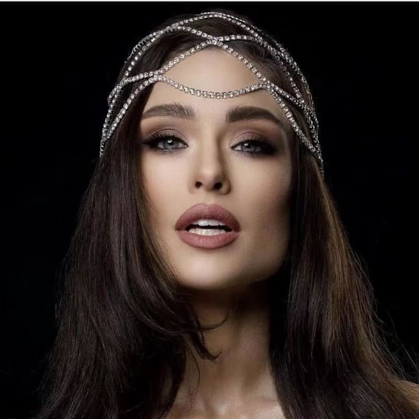 Strass Mesh Huvudsmycke Hatt, Silver Roaring 1920-tal Magdans Kristall Flapper Huvudkedja Bröllopsfest Brud Hår