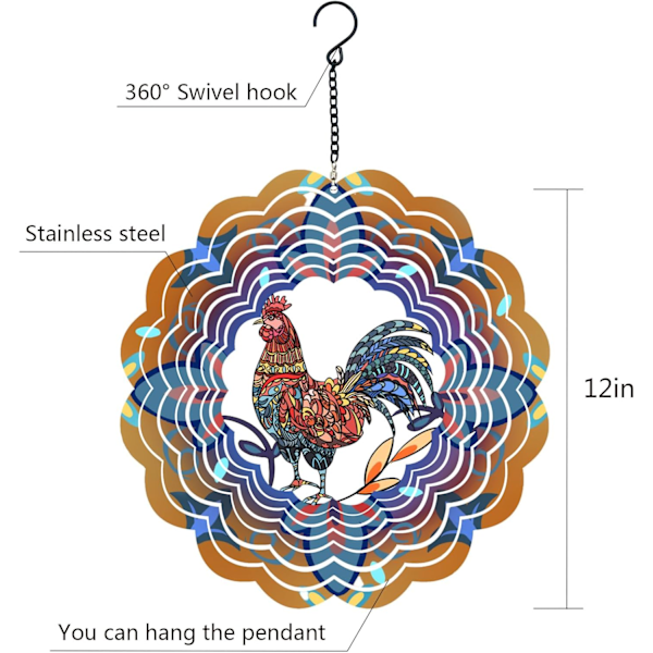 Puutarhakoriste-3D tuulikello-Kukko Metallinen Tuulimylly - Kana Lahjat Naisille Äidille Isoäidille C
