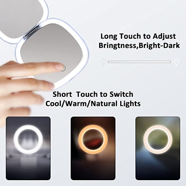 Vit LED Kompakt Spegel, 1X 5X Förstoring Makeup Spegel, 3 C