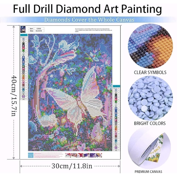 30x40cm, sommerfugl 5d diamantmalt rhinestones brodert lerret