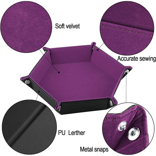Terningbræt Terningbakke (Mørk Violet), Foldbar Hexagonal PU Læder