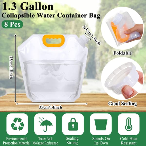 8-pack 1,3-gallons hopfällbara vattenförvaringspåsar
