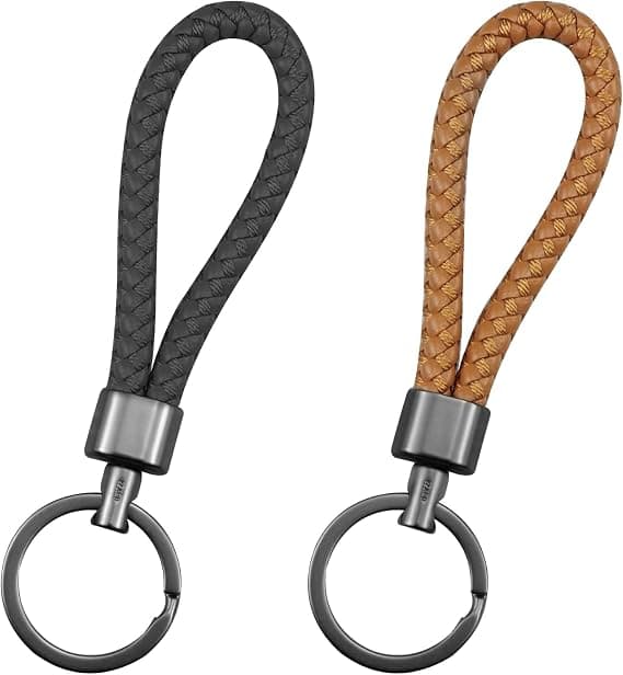 2-delad flätad lädernyckelring, PU-nyckelring bil Porte Clef Wom