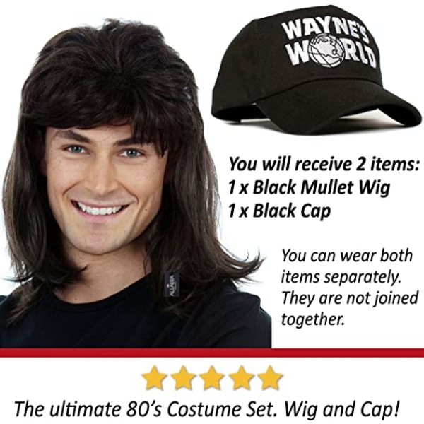 80-tals heavy metal rock peruk med hatt kostym set. Herrkläder W
