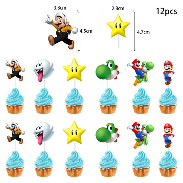 36stk Mario game pull tabs Super Mario Mario kake med flagg bal