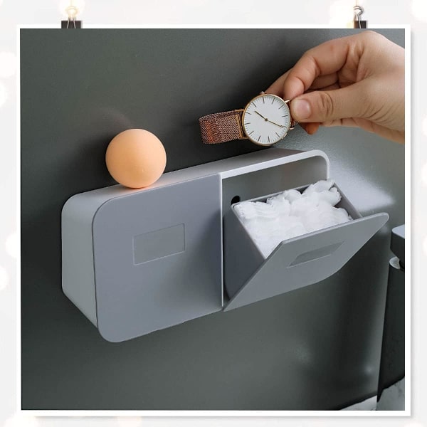 Plastik Bomuldsvat Dispenser - Makeup Organizer - Væghængt F