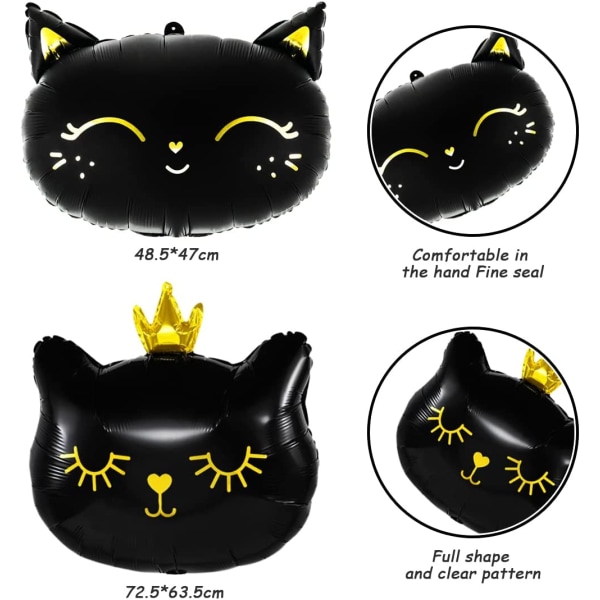 Kissan ilmapallot, 5kpl Kittens Foil Balloon, musta kissan pään muotoinen Ba