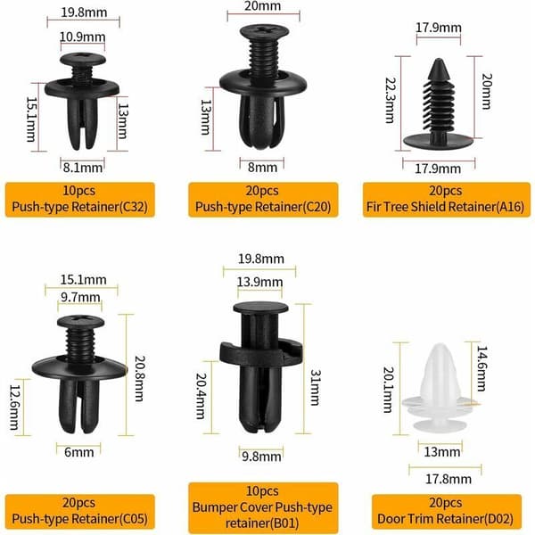 Bilplast Häftklammer Clips Nitar Fästset, Plastnitar Pro
