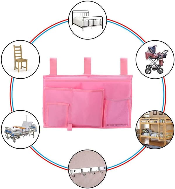 Opbevaringspose til sengen, sofa med flere lommer, 50*30 cm (Pink)