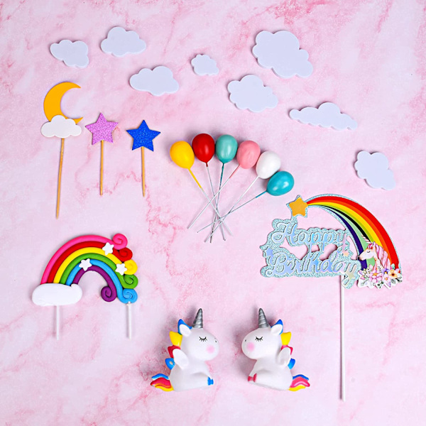 Kagepynt, 8+13 stykker 3D enhjørning figurer cupcake toppers, kop