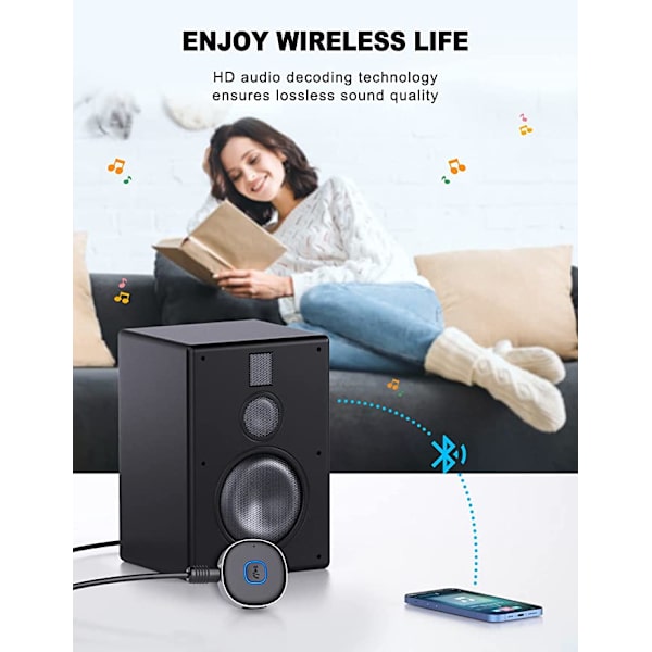 Bluetooth AUX-adapter for bil, egnet for hjemme stereo/høyttaler/kabel