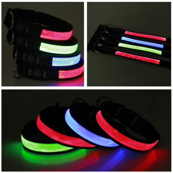 LED-lysande hundhalsband (L-grön), justerbar blinkande USB laddning