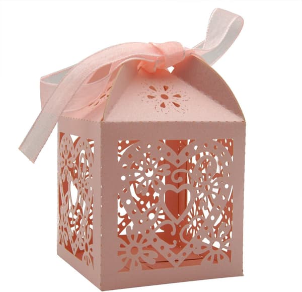 100 Pack Kärleks Hjärta Laser Cut Bröllop Fest Godispåse