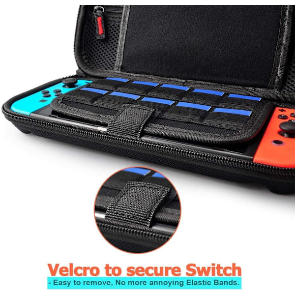 Svart - 1-delat bärfodral för Nintendo Switch/Switch OLED (konsol ingår ej) - kompatibel med nätadapter - hårt skal stötsäkert bärfodral med plats för 20 spelkassetter.