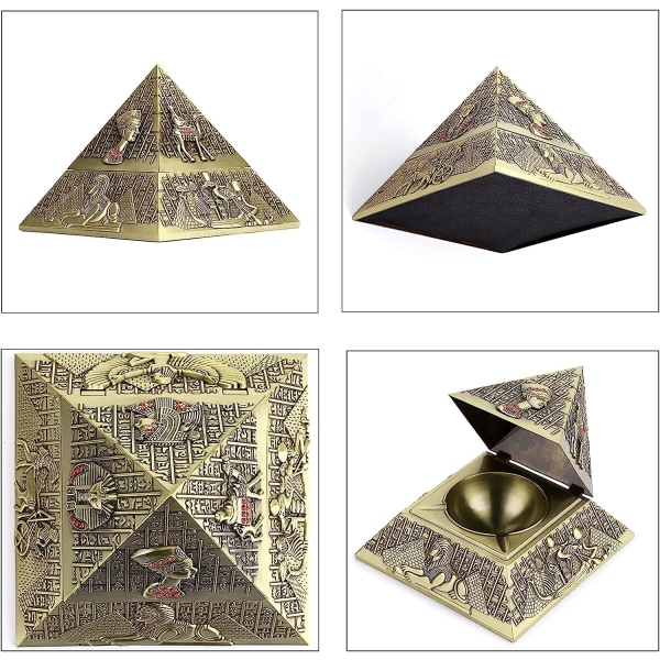 Retro Metal Pyramid -tuhkakuppi tuulenpitävällä kannella, sisä- ja ulkokäyttöön