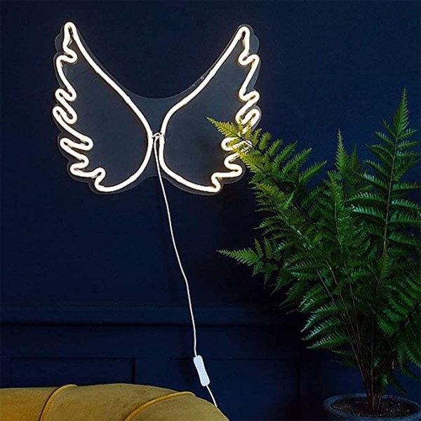 Lämmin valo LED-neonvalokyltti Angel Wing USB käyttöinen yövalo