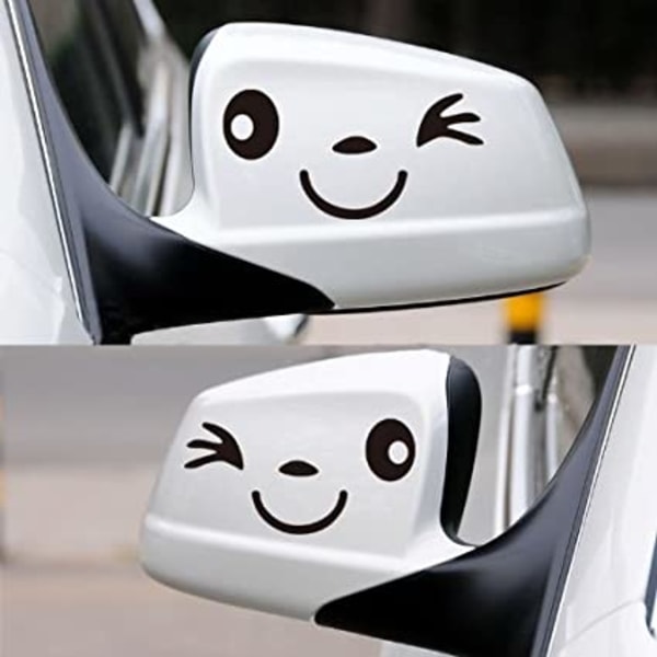 5 Pairs Smiling Rearview Mirror Car Decals (Black), Engraved Car