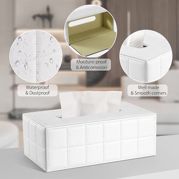 Rektangulär läder servettbox (vit)