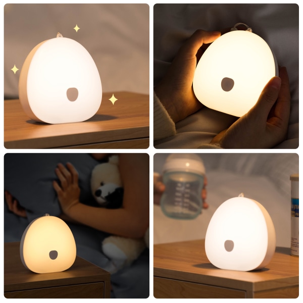 Hvit nattlampe for barn, USB - C oppladbar LED baby nattlampe,