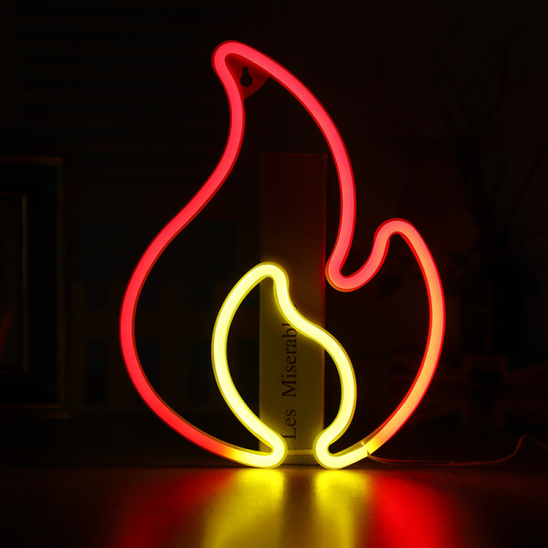 Flamme Neon-skilt, rødt og gult Flamme-neon med av/på-bryter,