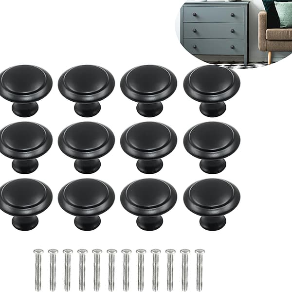 Håndtag Knapper, 12 stk., Møbelhåndtag, Skabsdørsknopper, Rustfrit stål, Sort, Ø 27mm, Rund Svamp