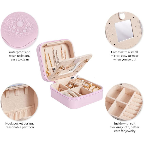 Mini Bärbar Smyckeskrin (Rosa) - Dubbelskiktad Läder Resa J