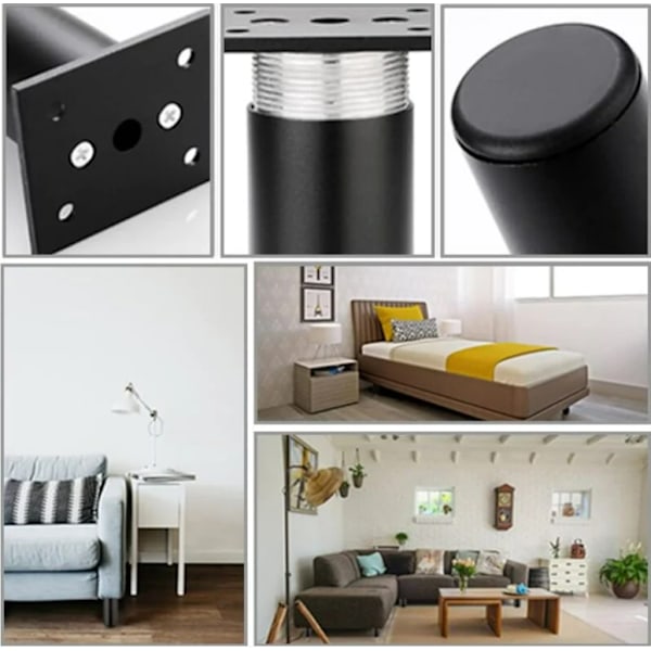 (Sort) 4 Matte møbelben, 80mm aluminium, TV-skab ben, s