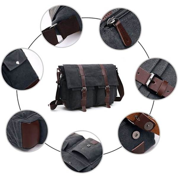 Herr Canvas Axelväska(Svart) Messenger Bag Canvas Väska Axelväska Datorväska Messenger Bag Retro Singel Axelväska