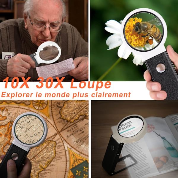 6X 25X Suurennuslasi valolla ja jalustalla, Kannettava LED-valaistu Suurennuslasi seisova, Taitettava lukulasit