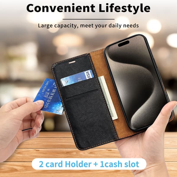 1 stk. kompatibel med iPhone 15 Pro Max Wallet Case, PU (Sort)