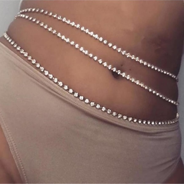 1 Piece Rhinestone Shiny Crystal Waist Chain Silver Summer Bellyw