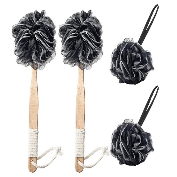 4 st bambukolfiber badboll trähandtag bad