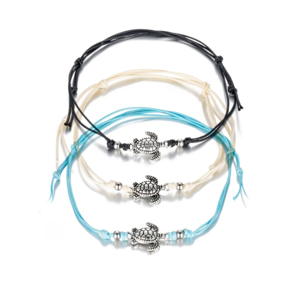 3-delt Turtle Double Layer Beaded Ankel Armbånd Justerbar Rop