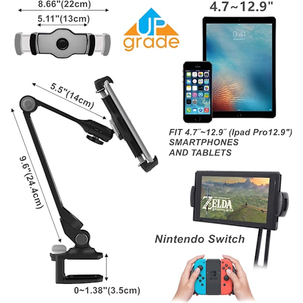 Hvit nettbrettstativ, robust aluminiumsarmklemme for iPad-smarttelefon