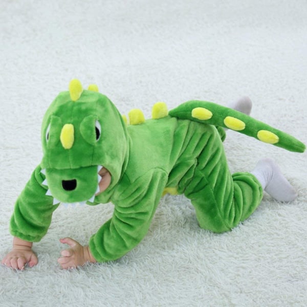 Baby Dinosaur Kostume, (3-4 år) Dyre hætte Flannel Jumpsuit