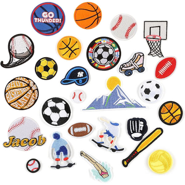 26 sportsmerker for barn, basketball, tennis, rugby, fotball,