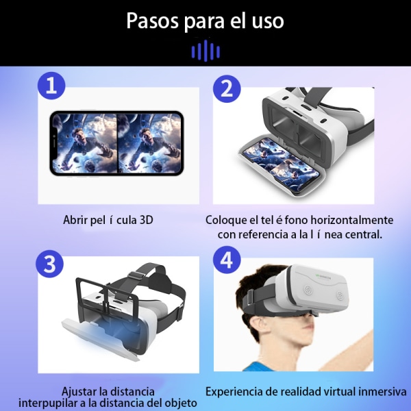 (valkoiset) elektroniset lahjapäähän asennettavat 3D HD VR -lasit 360° Virtua
