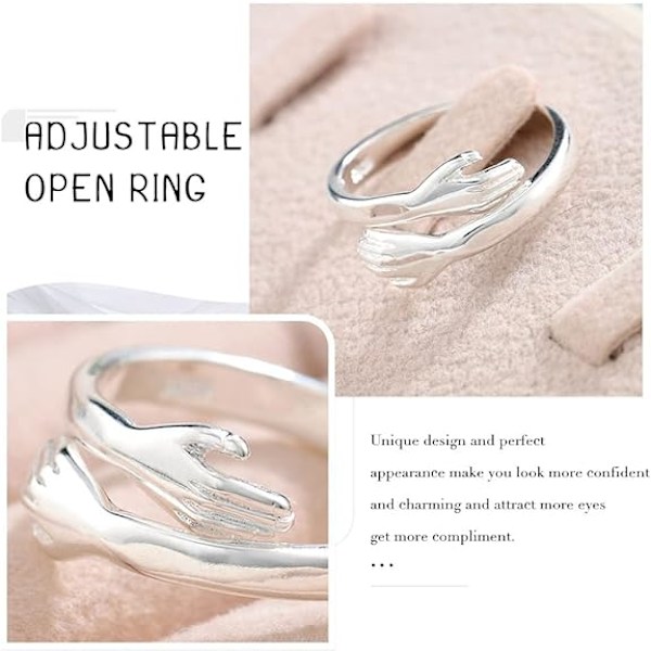 Silver Open Ring med knäppta händer Justerbar ring för kvinnor Flickor
