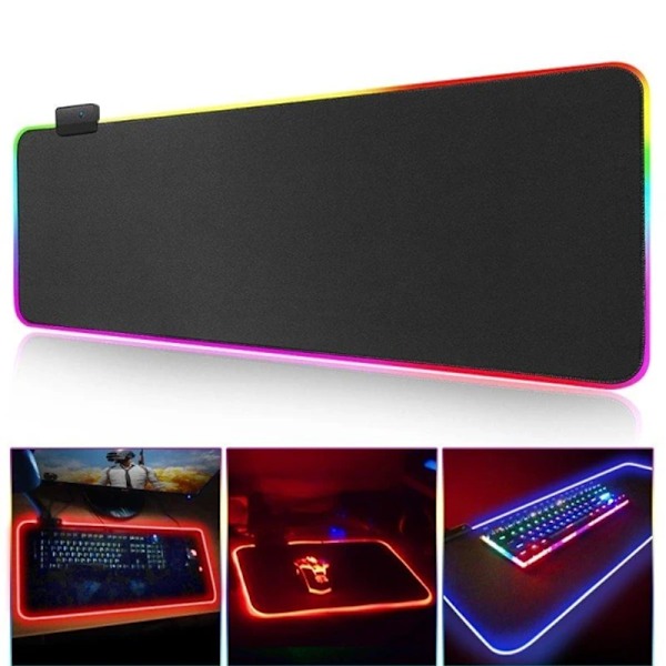 Gaming Musemåtte med LED-lys - 80x30cm - Sort
