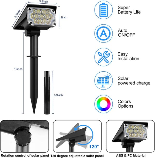 Pakke med 1 solcellelamper udendørs, 10 LED solcellelamper udendørs Col