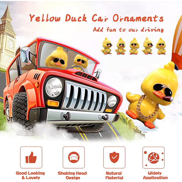 Söpöt keltaiset leluautokoristeet Cool Duck -auton kojelauta D
