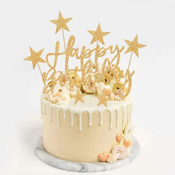 (Gull) 2-delt bursdagskake Topper Kit for menn, kaketopper for