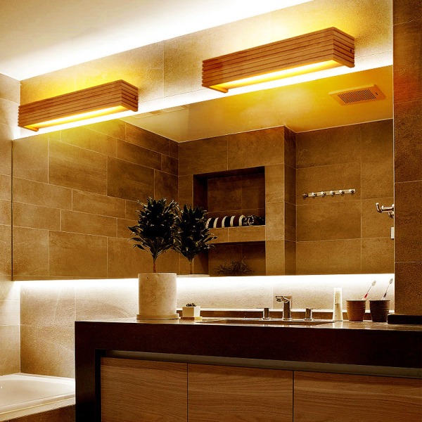 Moderne Japan Style Led Oak wooden Wall Lamps Lights Soverom