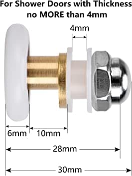 6 st duschdörrrullar, rulldiameter 25 mm för badrummet