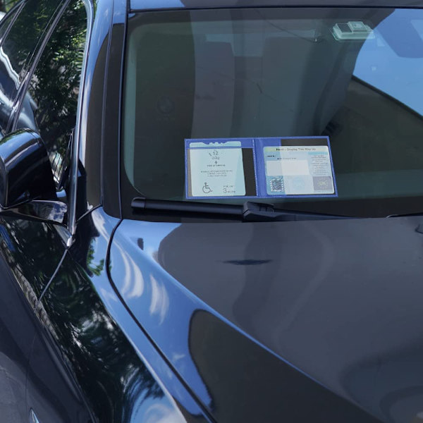 Blå handicap parkeringskort og timer holder, PU læder ID kortholder