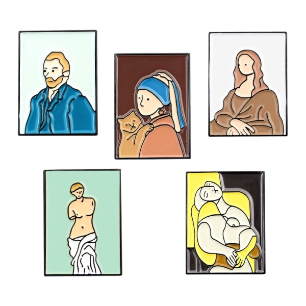 5-delt tegneseriebroche Håndlavet emaljemærke Van Gogh Mona Lisa