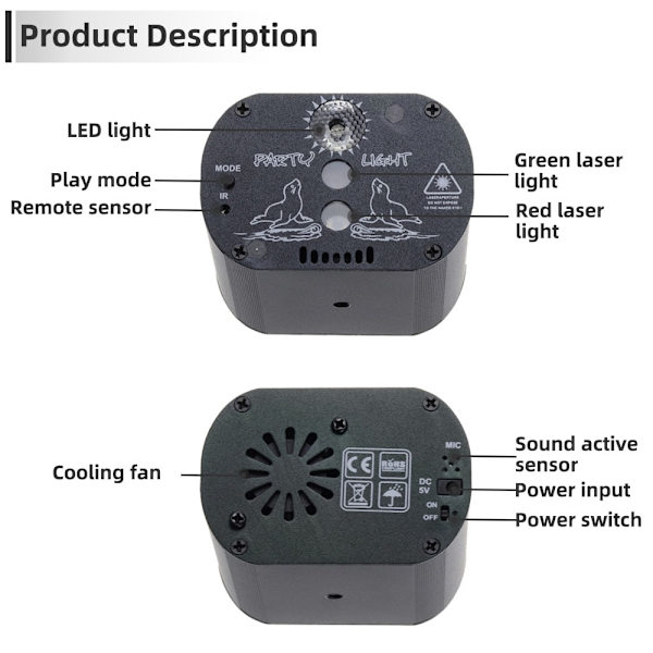 Mini laserlampe UV6 hul 60 figur USB mønster stjernehimmel pr