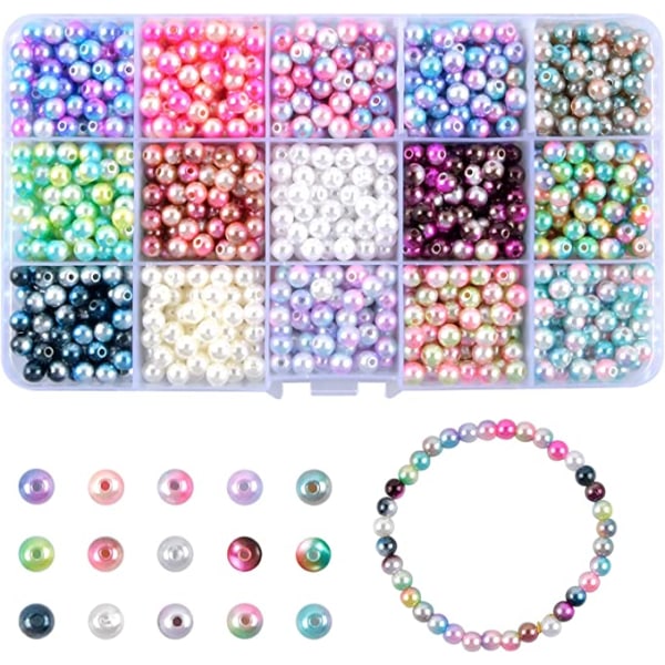 1200 stk 6mm runde perler imitasjon perle perler perlemor ABS plast fargerike glatte perler kunstige rom perler falske ball med hull for smykker halskjede armbånd håndverk dekorasjoner