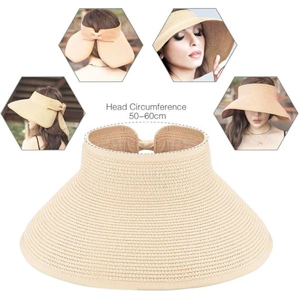 Beige - 1 st halmhatt för kvinnor strand solhatt utomhus solhatt