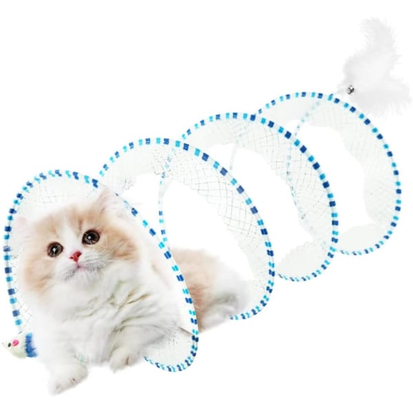 Kattelegetøj (blå), foldbar kattetunnel, fjerlegetøj med klokke til kat